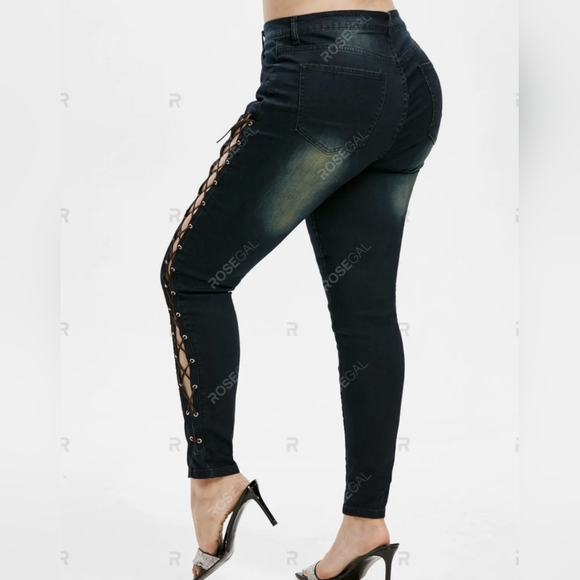 Plus Size 18 Women's Jeans Bottoms High Waist Lace Up Skinny Jeans 18 2X - Picture 3 of 11